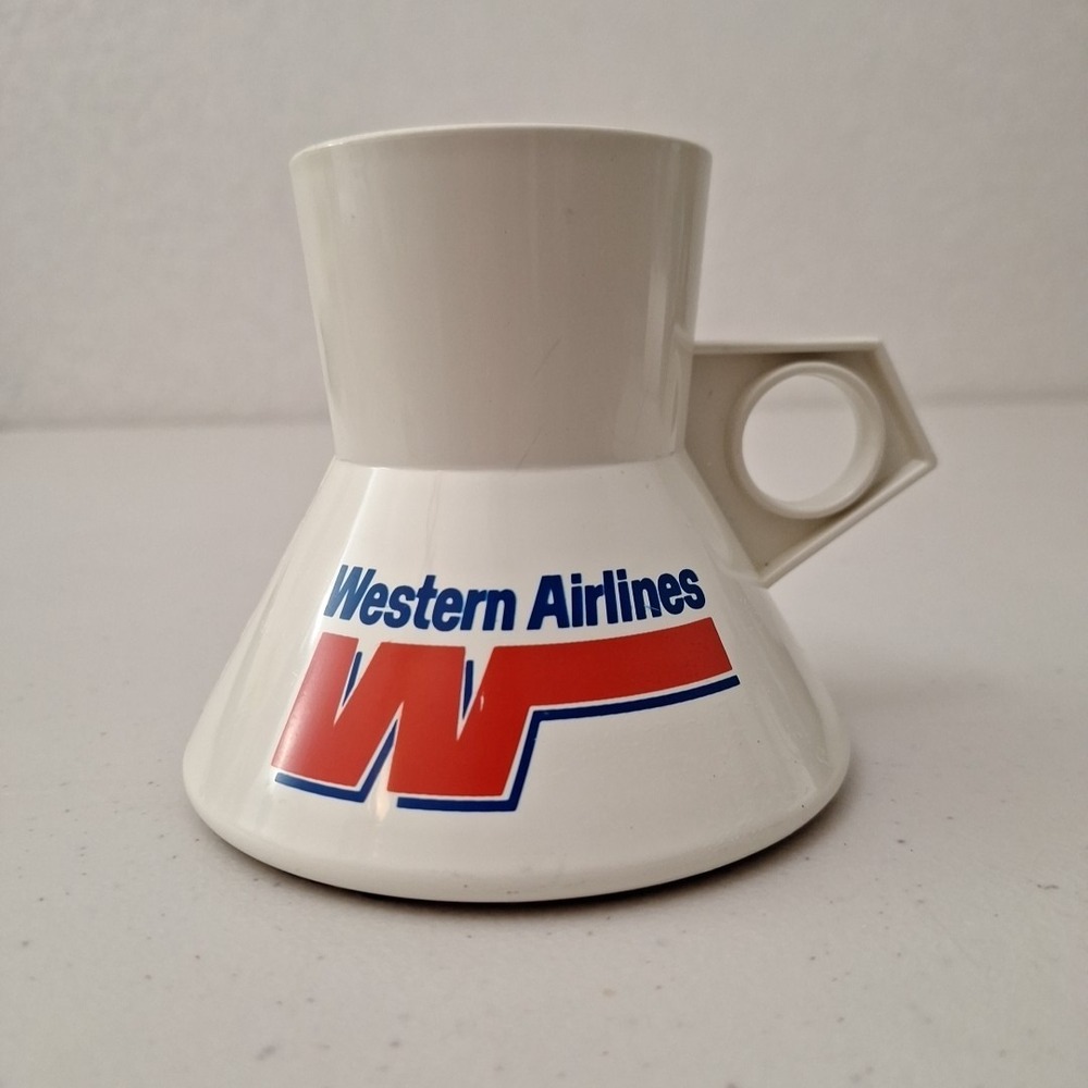 RARE Vintage Western Airlines No-Spill Wide Bottom Coffee Mug Cup 12 oz